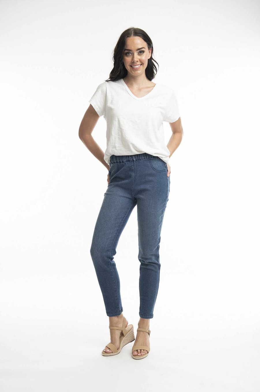 Women Orientique Bottoms | Denim Pant Pull On Dark