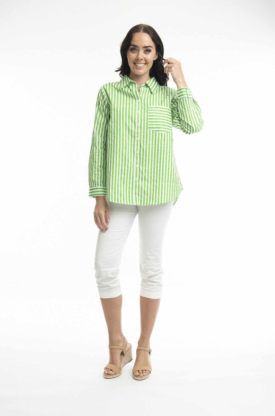 Women Orientique Essentials | Essentials Shirt Single Pocket Stripe Parrot